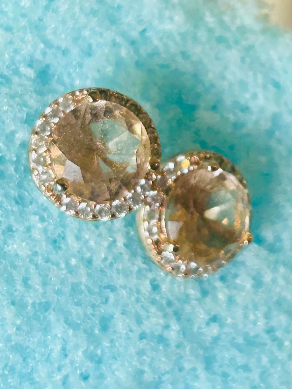 Champagne Topaz Stud Earrings Gold Plated Setting